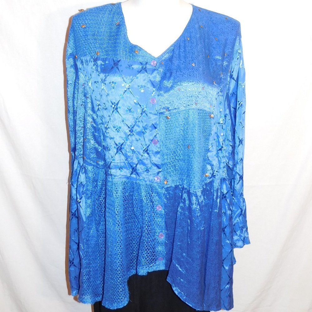 4X Venezia Blue Satiny Beaded Lace Trim Top NWOT